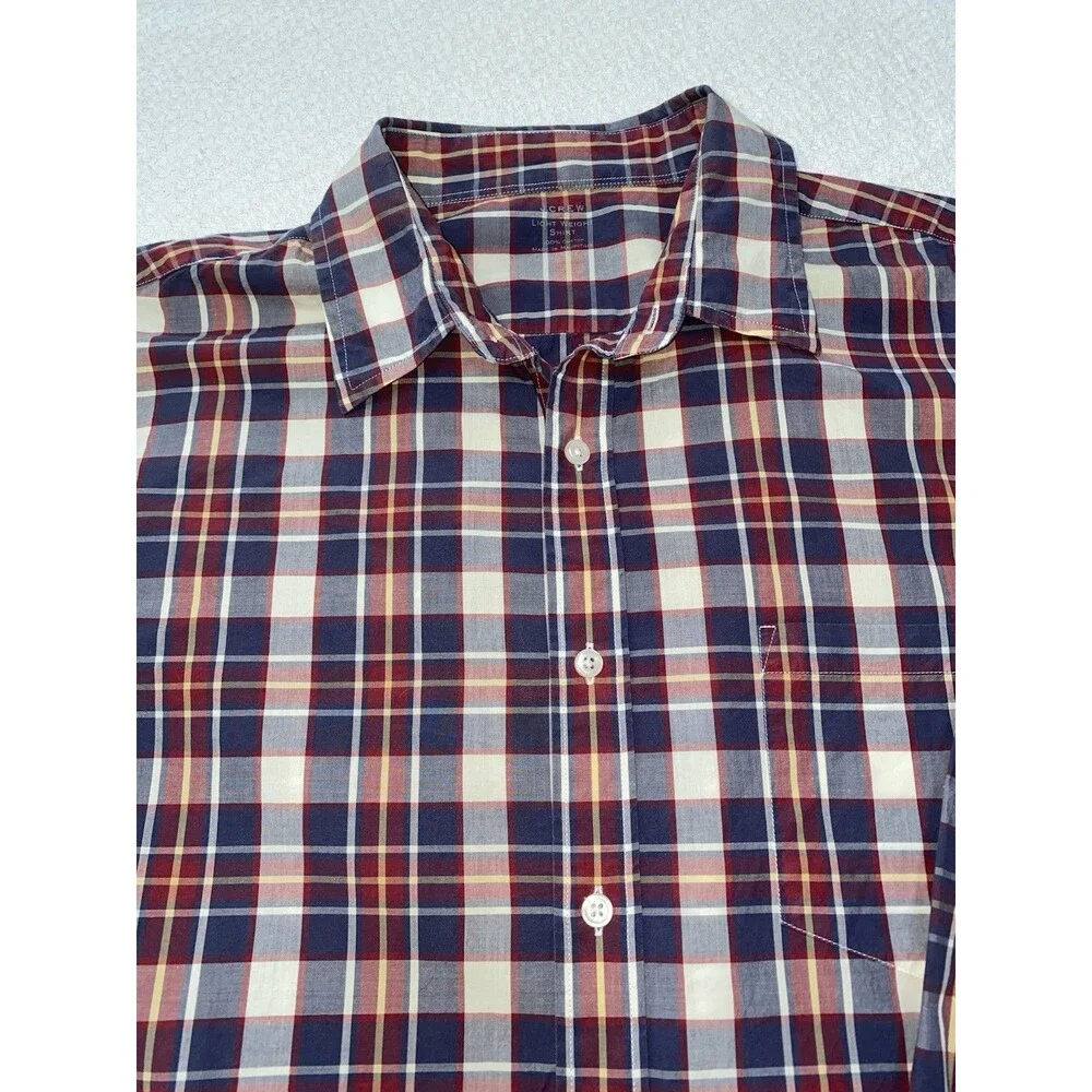 J.Crew Lightweight Plaid Button Down Shirt Men's Large Cotton Blue Red